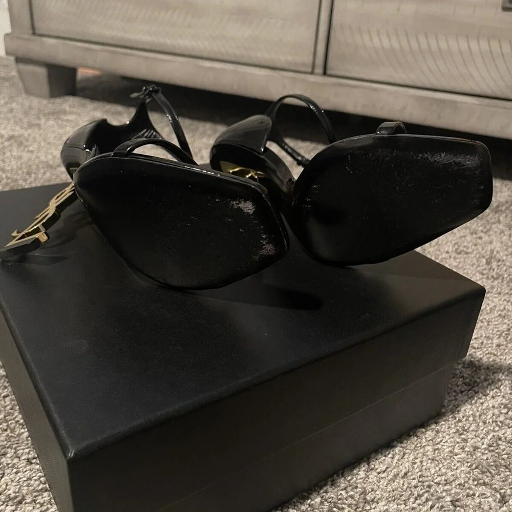 YVES SAINT LAURENT BLACK OPYUM 110 HEEL ANKLE STRAP IN PATENT LEATHER - Picture 10 of 16
